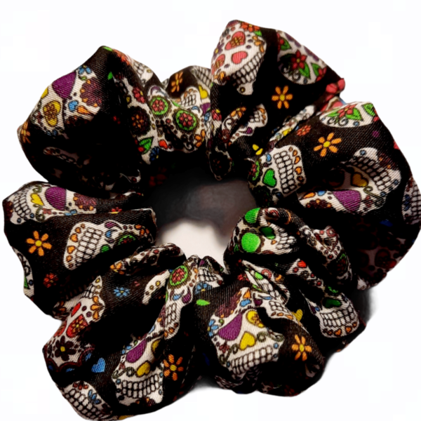 Μαύρο Scrunchie με νεκροκεφαλές - ύφασμα, για τα μαλλιά, λαστιχάκια μαλλιών