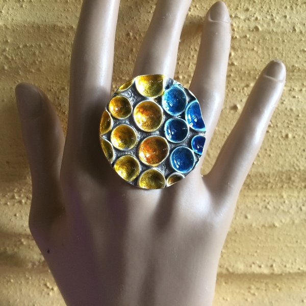 Μεγάλο στρογγυλό δαχτυλίδι σε 4 συνδυασμούς - αλπακάς, boho, μεγάλα, αυξομειούμενα, φθηνά - 5