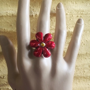 Δαχτυλίδι μικρό από αρζαντό "Κόκκινη Μαργαρίτα" - αλπακάς, μικρά, boho, αυξομειούμενα, φθηνά - 3
