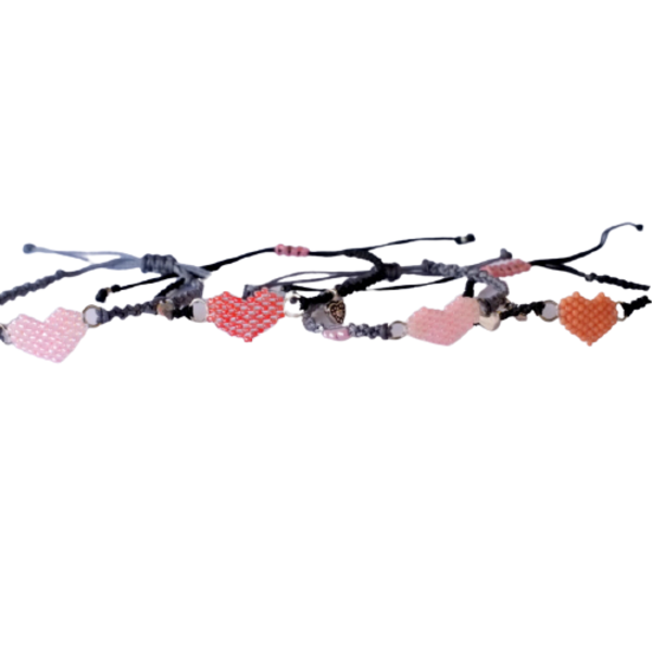 Βραχιόλι miyuki Καρδιά Soft Pink - γυαλί, καρδιά, miyuki delica, χεριού, αυξομειούμενα - 4