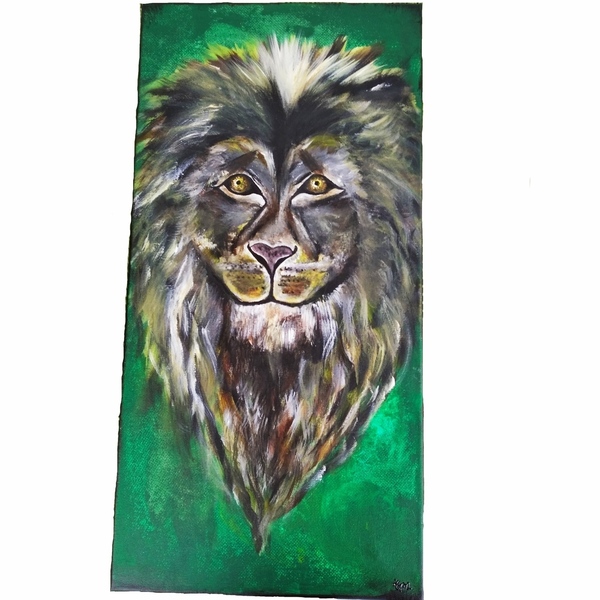 Πίνακας ζωγραφικής "Λιοντάρι"(60*30cm) - ζωγραφισμένα στο χέρι, πίνακες & κάδρα, λιοντάρι, πίνακες ζωγραφικής