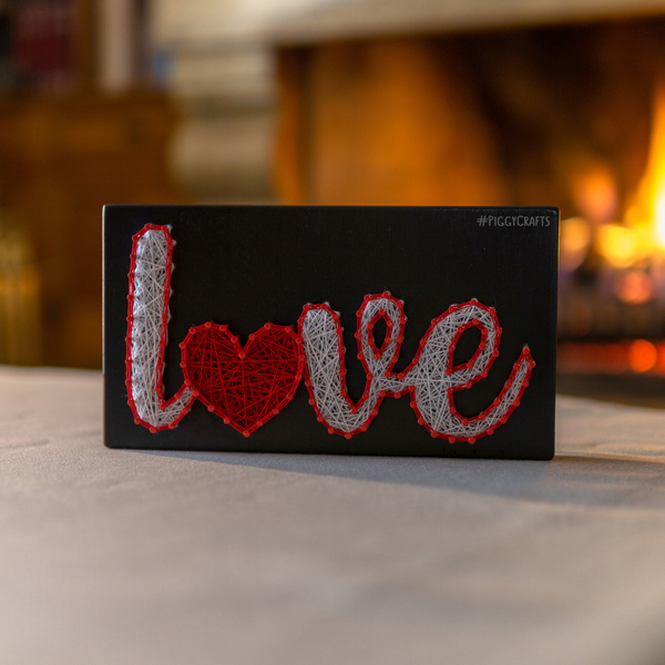 Ξύλινο διακοσμητικό με καρφιά & κλωστές "Love" 22x12cm - ξύλο, δώρο, διακοσμητικά, αγ. βαλεντίνου - 5