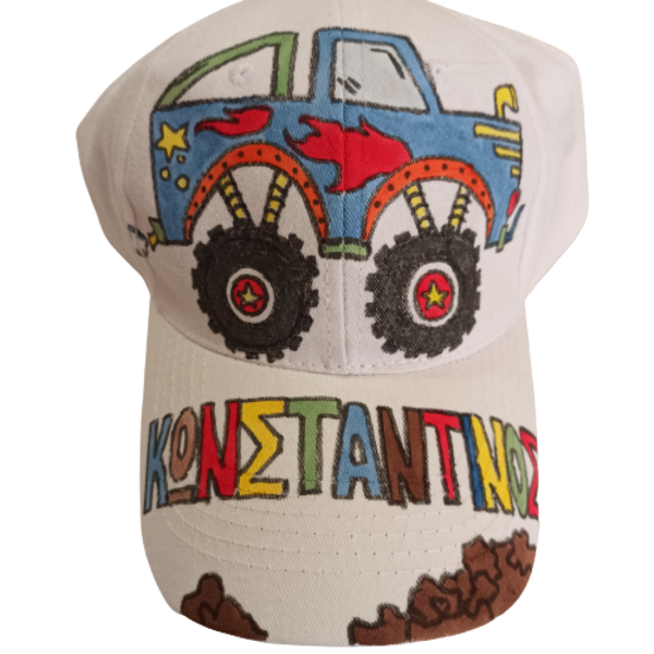 παιδικό καπέλο jockey με όνομα και θέμα ' monster trucks ' ( αυτοκίνητα ) - αγόρι, όνομα - μονόγραμμα, καπέλα, αυτοκίνητα