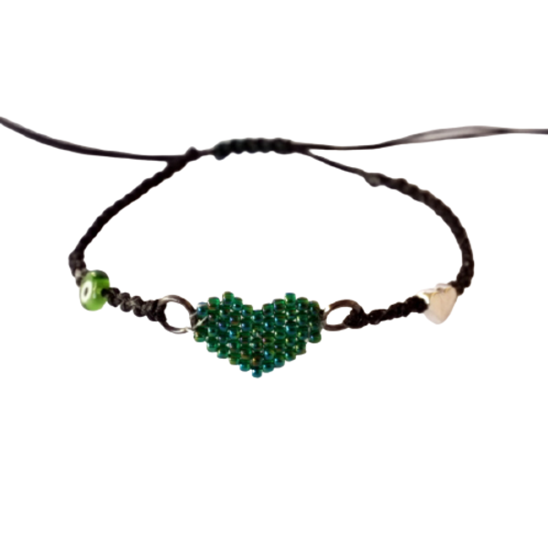 Βραχιόλι miyuki Σμαραγδένιο Πράσινο - καρδιά, χάντρες, miyuki delica, χεριού, αυξομειούμενα