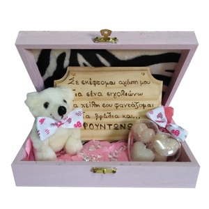 Δώρο Αγίου Βαλεντίνου σετ με ξύλινη μπιζουτιέρα ζεβρέ 19×12,5×5,1cm - σετ, αρωματικό, λούτρινο, αγ. βαλεντίνου, σετ δώρου