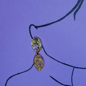 Οβάλ σκουλαρίκια από υγρό γυαλί και φύλλα χρυσού - γυαλί, επιχρυσωμένα, ατσάλι, κρεμαστά - 3