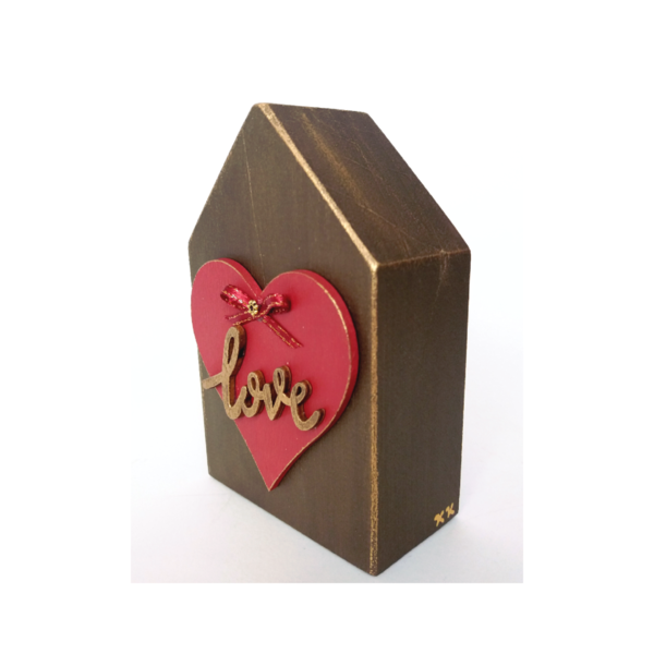Επιτραπέζιο ξύλινο διακοσμητικό σπιτάκι γούρι μπρονζέ 2022 12×8×4εκ.πάχος - καρδιά, δώρο, διακοσμητικά, ξύλινα διακοσμητικά - 3