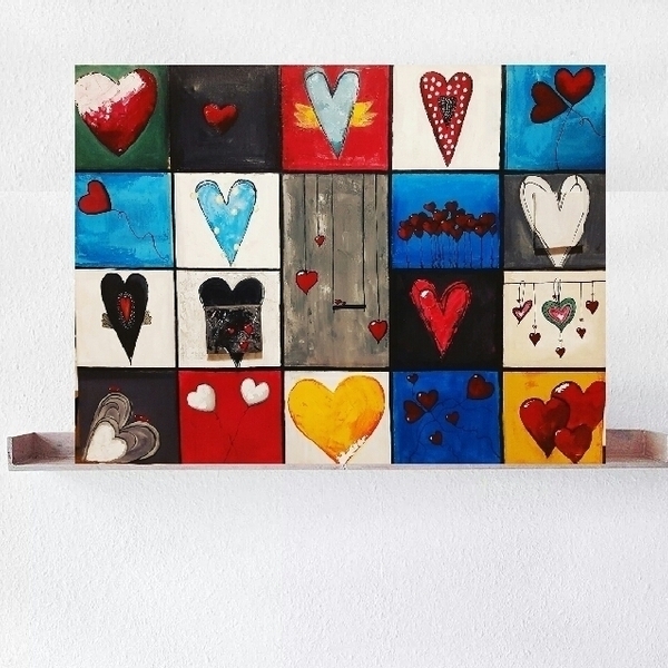 Πίνακας σύνθεση καρδιές (60cmx80cm) - πίνακες & κάδρα, καρδιά, ακρυλικό, χειροποίητα, αγ. βαλεντίνου