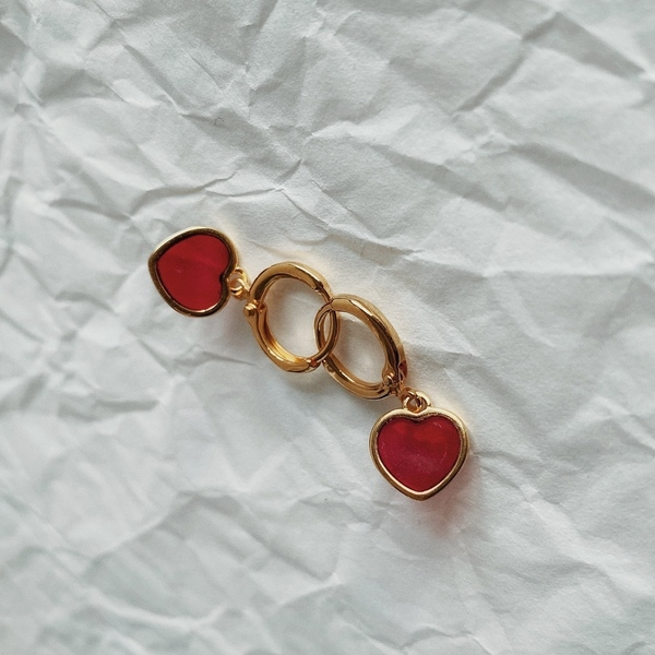 σκουλαρίκια κρίκος με καρδιά mini - επιχρυσωμένα, καρδιά, μικρά, κρεμαστά - 2