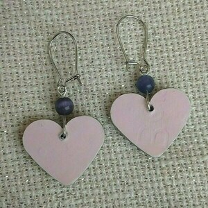 σκουλαρίκια καρδιές διπλής όψης ασημί και μπεζ ροζ, άγιος Βαλεντίνος - καρδιά, κρεμαστά, faux bijoux, αγ. βαλεντίνου, φθηνά - 2