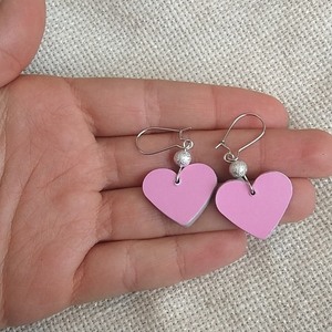σκουλαρίκια κρεμαστά καρδιές διπλής όψης ροζ κ ασημί, αγίου βαλεντίνου - καρδιά, επάργυρα, κρεμαστά, αγ. βαλεντίνου, φθηνά - 4