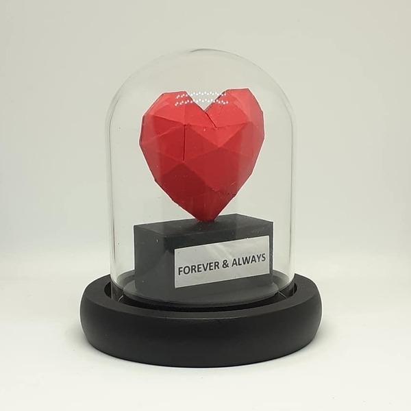Διακοσμητικό Glass Cloche Γεωμετρική Καρδιά, Δώρο Αγάπης - γυαλί, χαρτί, δώρα επετείου, διακοσμητικά, αγ. βαλεντίνου