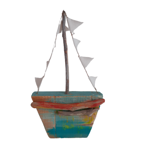 Καράβι θαλασσόξυλα τιρκουάζ - ύφασμα, ξύλο, καράβι, διακοσμητικά