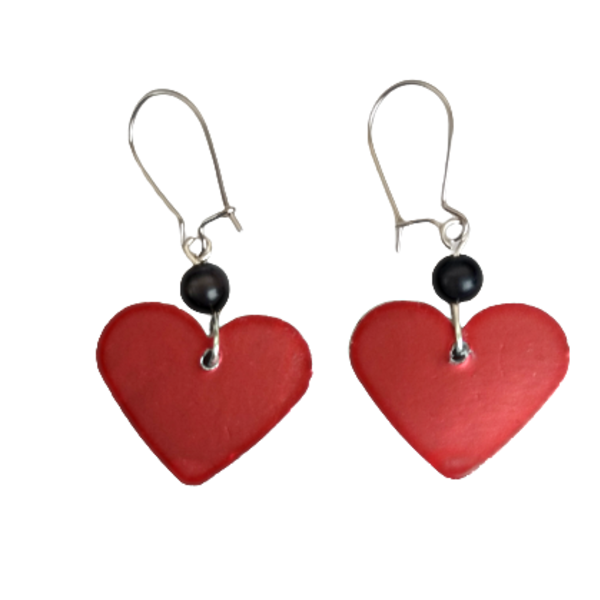 σκουλαρίκια καρδιές διπλής όψης κόκκινες-μαύρες άγιος βαλεντίνος - καρδιά, επάργυρα, μικρά, κρεμαστά, γάντζος, φθηνά
