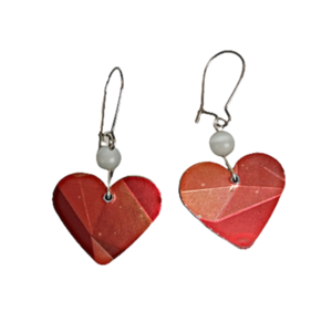 σκουλαρίκια κόκκινες-ασημί καρδιές διπλής όψης , αγίου βαλεντίνου - καρδιά, κρεμαστά, faux bijoux, αγ. βαλεντίνου, φθηνά