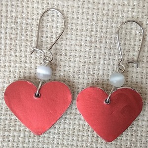 σκουλαρίκια κρεμαστά διπλής όψης καρδιές κόκκινες κ ασημί άγιος βαλεντίνος - καρδιά, κρεμαστά, faux bijoux, αγ. βαλεντίνου, φθηνά - 2