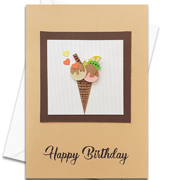 Πρωτότυπη Κάρτα Γενεθλίων, 3d, Χειροποίητη, Παγωτό - 3d, γενέθλια, δώρα γενεθλίων, κάρτα ευχών