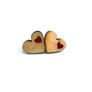 Stud earrings “Mini καρδούλες”. - ξύλο, καρδιά, καρφωτά, κοσμήματα - 4