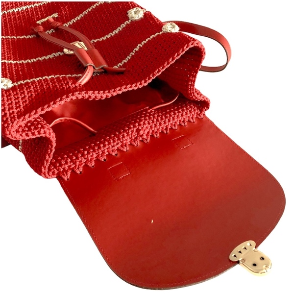 Χειροποίητη κόκκινη πλεκτη τσάντα πλάτης με καπάκι - 28*36 εκ. - πλάτης, all day, δερματίνη, πλεκτές τσάντες - 4