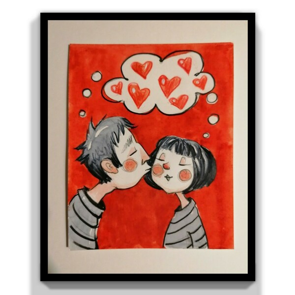 Αφίσα "Ένα φιλάκι" -Διακόσμηση τοίχου - A5(15εκ.*21εκ.) - αφίσες, δώρα επετείου, διακοσμητικά, ζευγάρια, αγ. βαλεντίνου