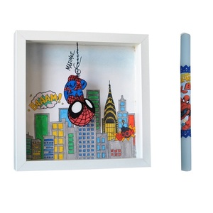 Σετ 2 τμχ Λαμπάδα 30cm και Ξύλινο Φωτιστικό Καδράκι New York Spiderman - αγόρι, λαμπάδες, για παιδιά, σούπερ ήρωες, προσωποποιημένα