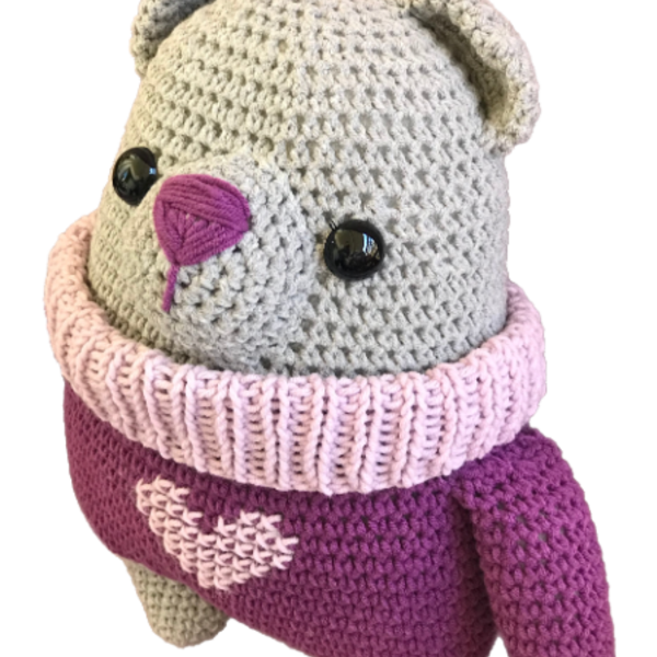 Αρκουδάκι με μωβ πουλόβερ - λούτρινα - 2