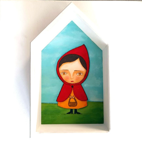 Ξύλινο σπιτάκι "Κοκκινοσκουφίτσα"! - ζωγραφισμένα στο χέρι, κορίτσι, παιδικοί πίνακες