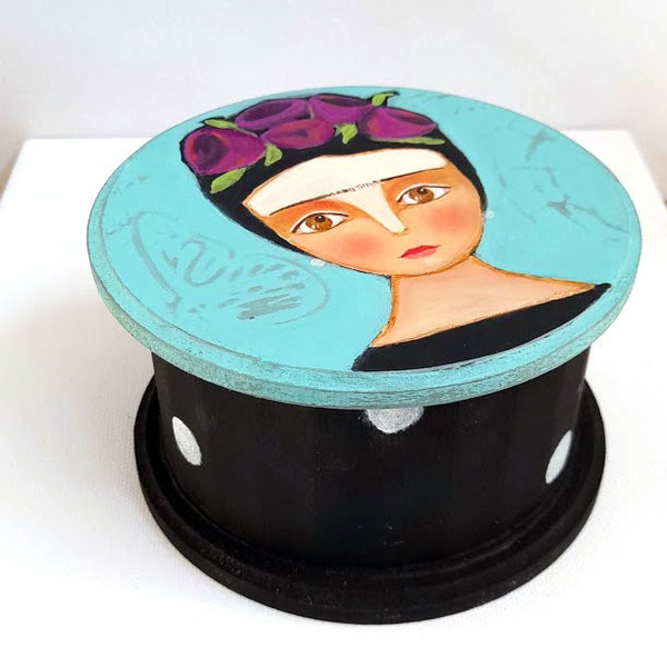 Ξύλινο κουτί "Frida"! - ξύλο, ζωγραφισμένα στο χέρι, οργάνωση & αποθήκευση, frida kahlo - 2