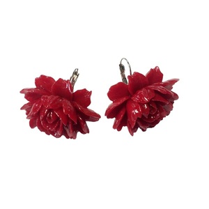 Σκουλαρίκια "Κόκκινη Ντάλια" από ρητίνη - λουλούδι, κρεμαστά, μεγάλα, faux bijoux, φθηνά