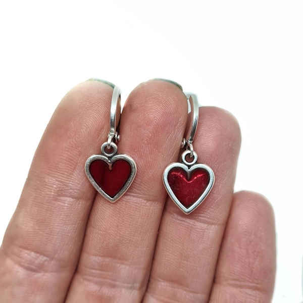 Μίνιμαλ σκουλαρίκια με καρδούλα - καρδιά, επάργυρα, κρίκοι, μικρά, φθηνά - 2