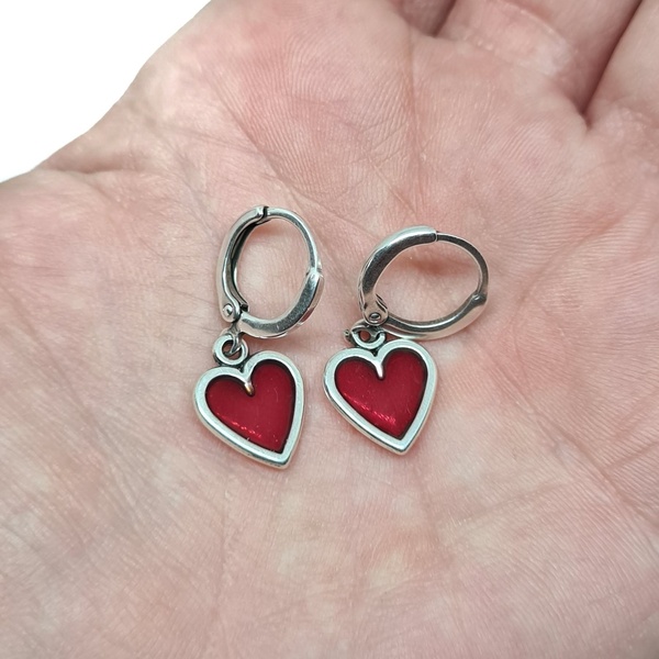 Μίνιμαλ σκουλαρίκια με καρδούλα - καρδιά, επάργυρα, κρίκοι, μικρά, φθηνά - 4