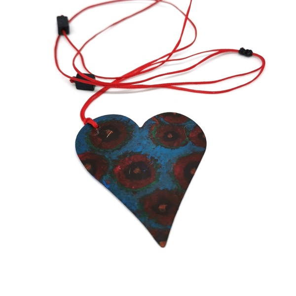 Κολιέ "καρδιά" ζωγραφισμένη στο χέρι / heart necklace - ζωγραφισμένα στο χέρι, αλπακάς, καρδιά, μακριά, φθηνά