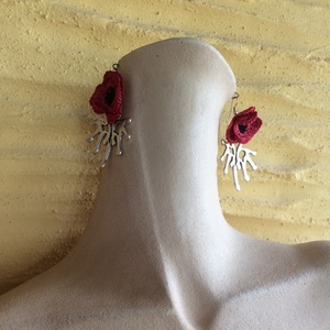 Μεγάλα σκουλαρίκια "Knit-Metal" ακτινωτά με λουλούδια - αλπακάς, λουλούδι, κρεμαστά, μεγάλα, πλεκτά - 2
