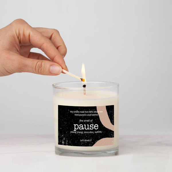 The smell of pause - soy candle σε γυάλινο ποτήρι - αρωματικά κεριά, κερί σόγιας, κεριά & κηροπήγια