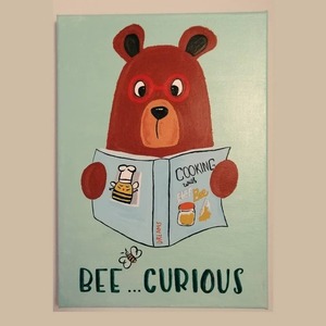 Παιδικός Χειροποίητος Πίνακας 25x35 cm Αρκούδος Bee Curious - κορίτσι, αγόρι, δώρα για παιδιά, ζωάκια, παιδικοί πίνακες - 2