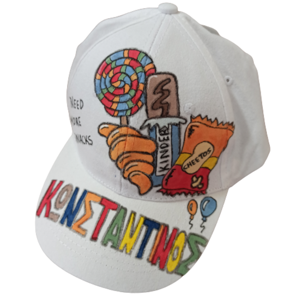 Παιδικό καπέλο jockey με όνομα και θέμα ' need more snacks ' - καπέλα - 2