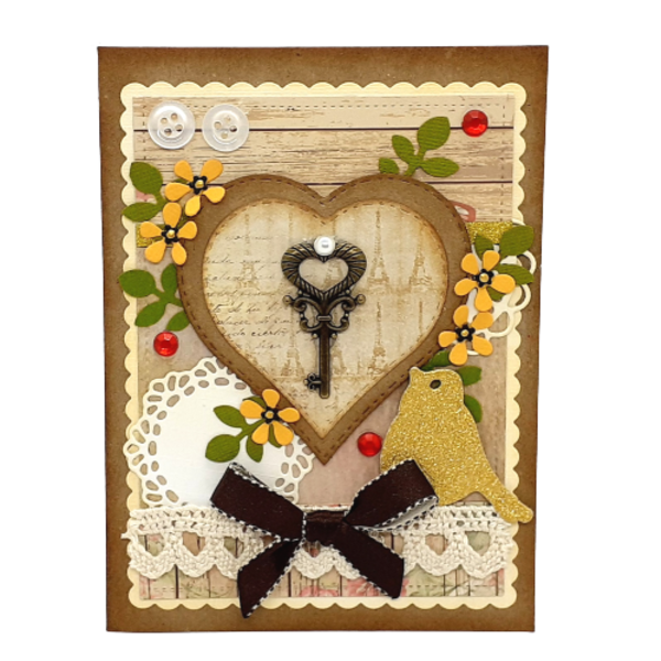Χειροποίητη κάρτα - Key of my heart - γάμος, γενέθλια, επέτειος, αγ. βαλεντίνου, γιορτή της μητέρας