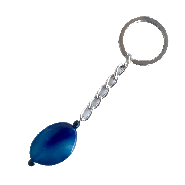 Μπρελόκ κλειδιών με Αχάτη Μπλε ημιπολύτιμο λίθο 30χιλ - ημιπολύτιμες πέτρες, αχάτης, πέτρα, ανδρικά μπρελόκ, σπιτιού
