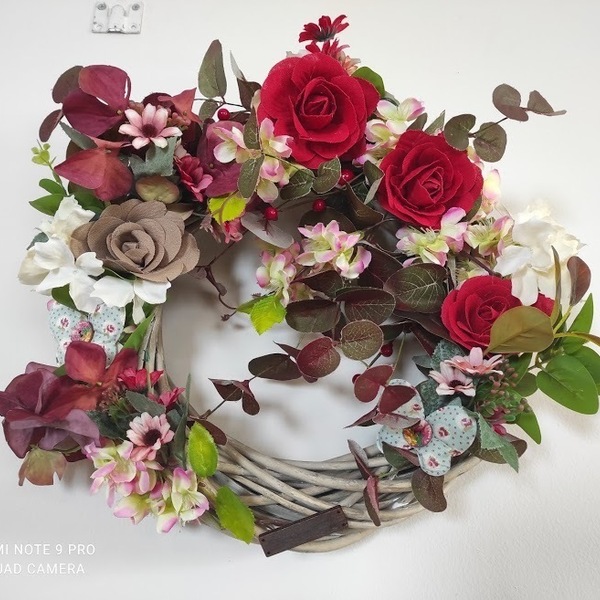 Ανοιξιάτικο χειροποίητο στεφάνι 40 cm - χρωματιστό, στεφάνια, τριαντάφυλλο, λουλουδάτο - 2