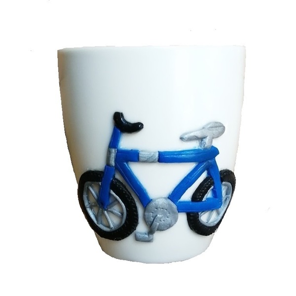 Τρισδιάστατη Χειροποίητη κούπα με πολυμερικό πηλό σχεδιο: Ποδήλατο - δώρο, πορσελάνη, κούπες & φλυτζάνια, πολυμερικό πηλό
