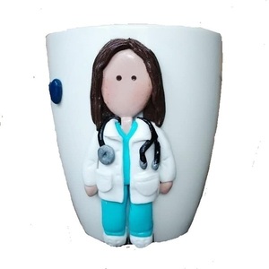 Τρισδιάστατη Χειροποίητη κούπα με πολυμερικό πηλό σχεδιο: Γιατρός / Νοσηλεύτρια - δώρο, πηλός, πορσελάνη, κούπες & φλυτζάνια