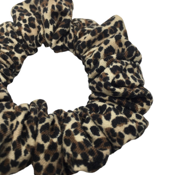 Υφασμάtινο λαστιχάκι scrunchie leopard mini - ύφασμα, animal print, για τα μαλλιά, λαστιχάκια μαλλιών - 3