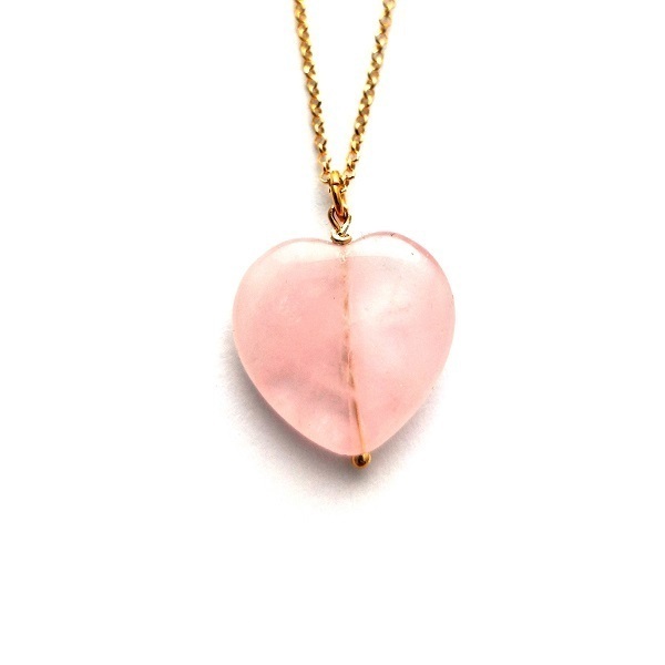 Μενταγιόν από ροζ χαλαζία καρδιά με καδένα - ασήμι 925, καρδιά, κοντά