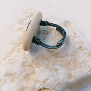 Δαχτυλίδι με λευκό βοτσαλο - ασήμι 925, χειροποίητα, minimal, βότσαλα, αυξομειούμενα - 3