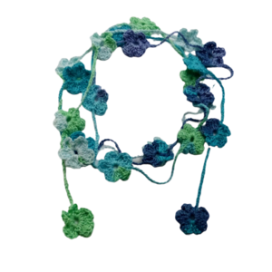 Κολιέ πλεκτά λουλούδια με βαμβακερό νήμα (μήκος 3μέτρα) - μακριά, crochet, πλεκτά κολιέ