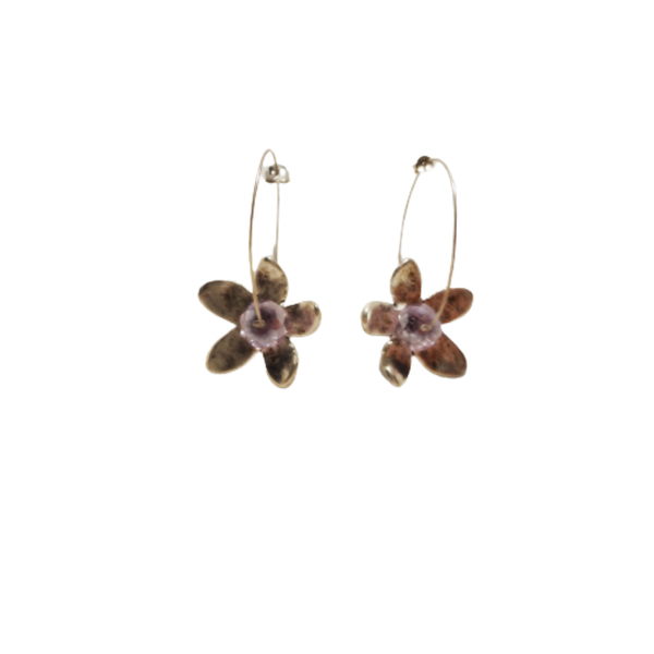Σκουλαρίκι Κρίκος Λουλούδι, Πέτρες - ασήμι, κρύσταλλα, αλπακάς, κρίκοι, λουλούδι