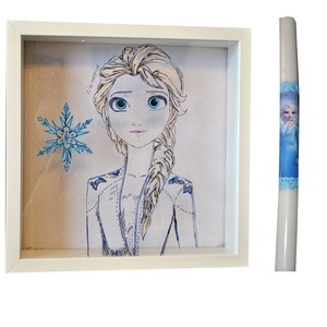 Σετ 2 τμχ Λαμπάδα 30cm και Ξύλινο Φωτιστικό Καδράκι Elsa - κορίτσι, λαμπάδες, για παιδιά, για μωρά, προσωποποιημένα