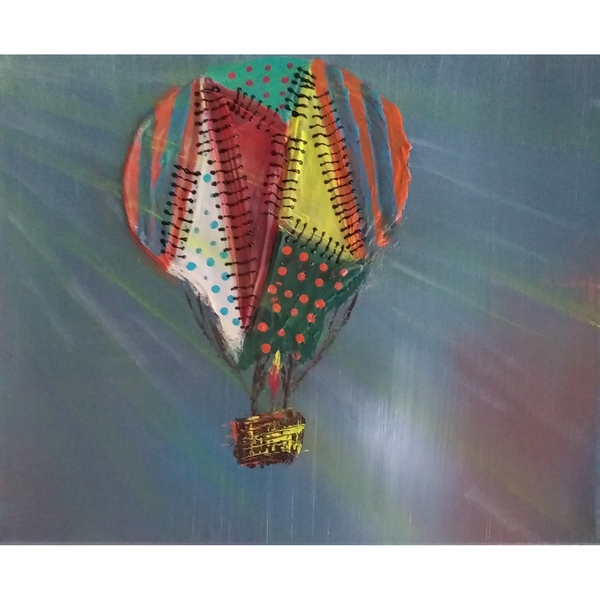 Καμβάς δίπτυχο "Αερόστατο"(30*25cm έκαστος) - ζωγραφισμένα στο χέρι, πίνακες & κάδρα, κορίτσι, αγόρι, αερόστατο, παιδικά κάδρα - 3