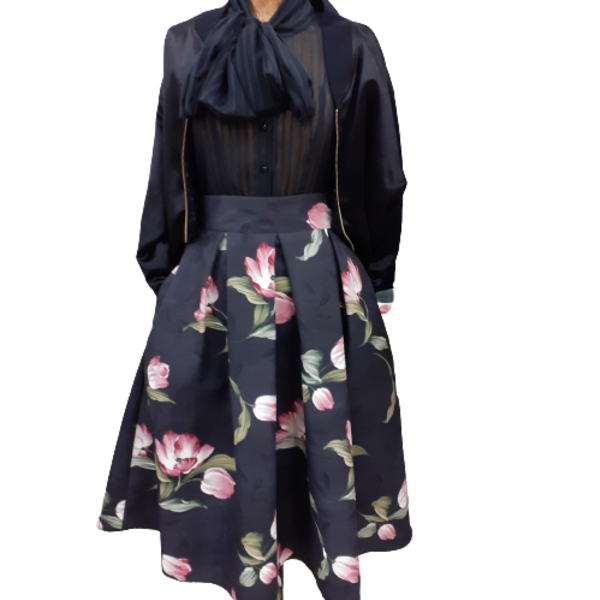 Full skirt floral black - midi