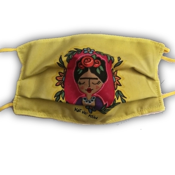 Ζωγραφισμένη με πιετες κ θηκη φιλτρου, διπλής όψης μάσκα Φριντουλα - ύφασμα, ζωγραφισμένα στο χέρι, γυναικεία, μάσκες προσώπου
